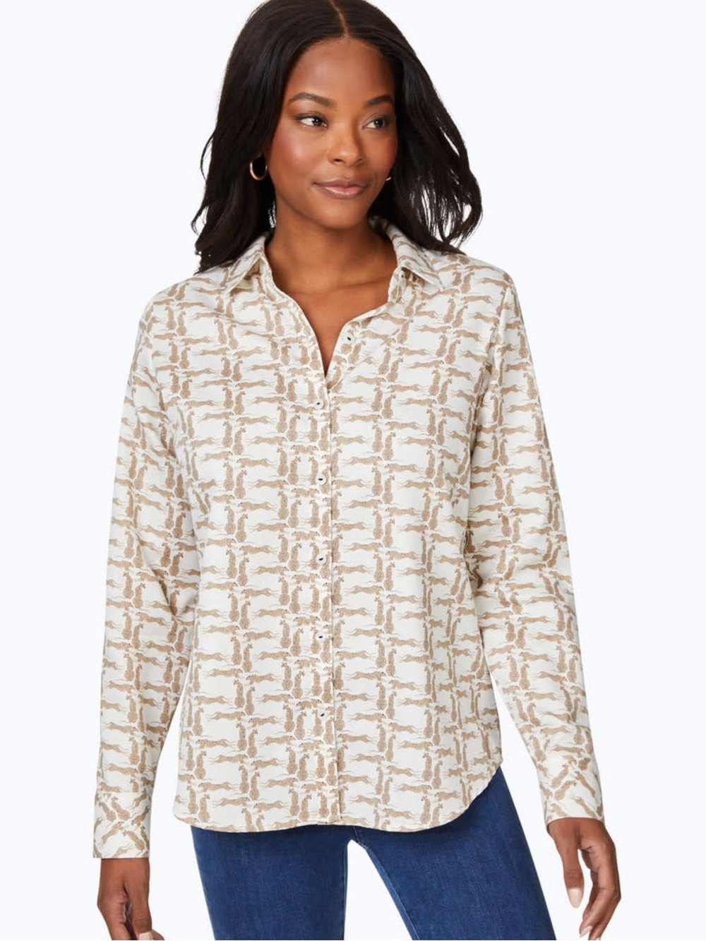 Foxcroft Davis Long Sleeve Leopard Shirt